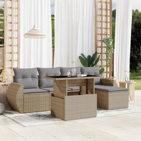 Juego de sofás jardín con cojines 6 pzas ratán sintético beige de , Conjuntos de jardín - Ref: Foro24-3268499, Precio: 402,52...