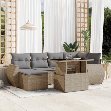 Set sofás de jardín 7 piezas y cojines ratán sintético beige de , Conjuntos de jardín - Ref: Foro24-3268679, Precio: 484,00 €...