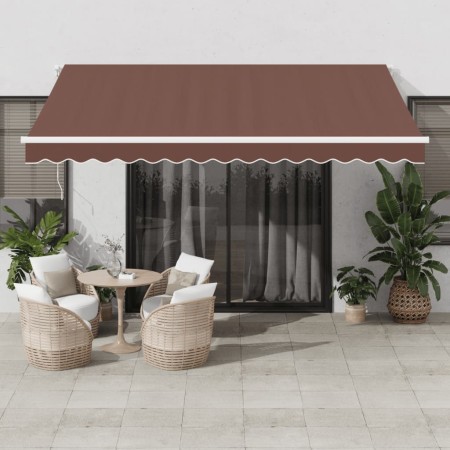 Toldo retráctil automático con luces LED marrón 400x350 cm de , Toldos - Ref: Foro24-3215390, Precio: 620,79 €, Descuento: %