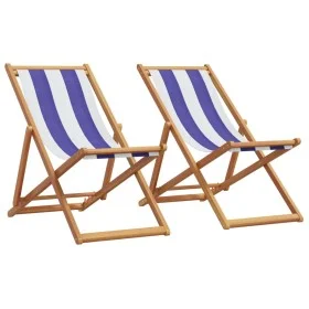 Sillas de playa plegables 2 uds tela madera maciza azul blanco de , Sillas de jardín - Ref: Foro24-3214501, Precio: 116,16 €,...