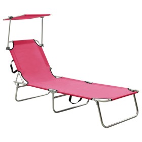 Tumbona plegable con toldo de acero rosa magenta de vidaXL, Tumbonas - Ref: Foro24-310327, Precio: 82,56 €, Descuento: %