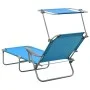Sun lounger with steel awning blue steel by vidaXL, Loungers - Ref: Foro24-310336, Price: 82,92 €, Discount: %