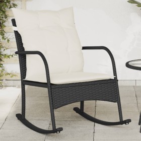 Silla mecedora de jardín con cojines ratán sintético negro de , Sillas de jardín - Ref: Foro24-369018, Precio: 87,91 €, Descu...