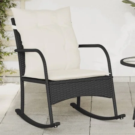 Silla mecedora de jardín con cojines ratán sintético negro de , Sillas de jardín - Ref: Foro24-369018, Precio: 95,29 €, Descu...