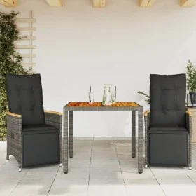 Mesita y sillas jardín 3 pzas y cojines ratán sintético gris de , Conjuntos de jardín - Ref: Foro24-3276967, Precio: 320,15 €...