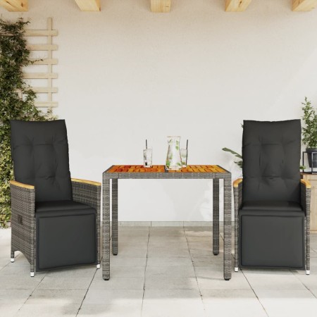 Mesita y sillas jardín 3 pzas y cojines ratán sintético gris de , Conjuntos de jardín - Ref: Foro24-3276967, Precio: 343,40 €...