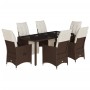 Set de mesa y sillas jardín 7 pzas con cojines ratán PE marrón de , Conjuntos de jardín - Ref: Foro24-3276919, Precio: 831,22...