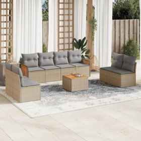 Set de sofás de jardín 9 pzas con cojines ratán sintético beige en Conjuntos de jardín | Comprar online en Foru.es