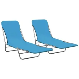 Tumbonas plegables 2 unidades acero y tela azul de vidaXL, Tumbonas - Ref: Foro24-310344, Precio: 87,71 €, Descuento: %