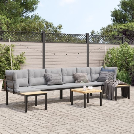 Set sofás jardín y cojines 5 pzas acero recubierto polvo negro de , Conjuntos de jardín - Ref: Foro24-3283664, Precio: 432,50...