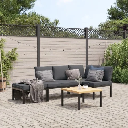 Set de sofás de jardín con cojines 4 piezas aluminio negro de , Conjuntos de jardín - Ref: Foro24-3283687, Precio: 515,65 €, ...