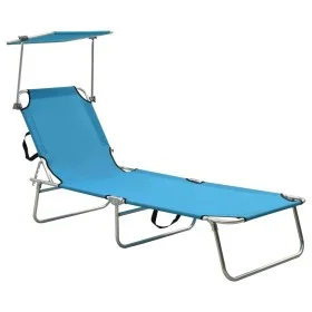Tumbona plegable con toldo de acero azul turquesa de vidaXL, Tumbonas - Ref: Foro24-310326, Precio: 66,09 €, Descuento: %