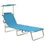 Tumbona plegable con toldo de acero azul turquesa de vidaXL, Tumbonas - Ref: Foro24-310326, Precio: 66,09 €, Descuento: %