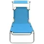 Tumbona plegable con toldo de acero azul turquesa de vidaXL, Tumbonas - Ref: Foro24-310326, Precio: 66,09 €, Descuento: %