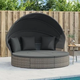 Tumbona cama de jardín con capota y cojines ratán PE gris de , Camas para exteriores - Ref: Foro24-362256, Precio: 525,59 €, ...