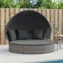 Tumbona cama de jardín con capota y cojines ratán PE gris de , Camas para exteriores - Ref: Foro24-362256, Precio: 525,59 €, ...