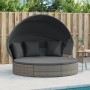 Tumbona cama de jardín con capota y cojines ratán PE gris de , Camas para exteriores - Ref: Foro24-362256, Precio: 599,13 €, ...