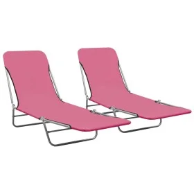 Tumbonas plegables 2 unidades acero y tela rosa de vidaXL, Tumbonas - Ref: Foro24-310345, Precio: 93,28 €, Descuento: %