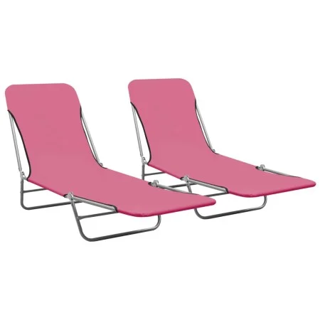 Tumbonas plegables 2 unidades acero y tela rosa de vidaXL, Tumbonas - Ref: Foro24-310345, Precio: 93,28 €, Descuento: %
