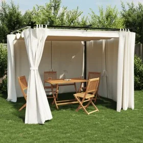 Cenador con cortinas acero color crema 3x3 m de , Carpas y cenadores - Ref: Foro24-4003917, Precio: 339,83 €, Descuento: %
