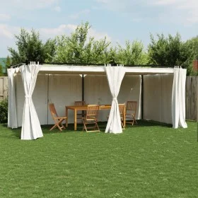 Cenador con cortinas acero color crema 6x3 m de , Carpas y cenadores - Ref: Foro24-4003920, Precio: 483,04 €, Descuento: %