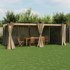 Cenador con cortinas acero taupe 6x3 m de , Carpas y cenadores - Ref: Foro24-4003922, Precio: 467,92 €, Descuento: %