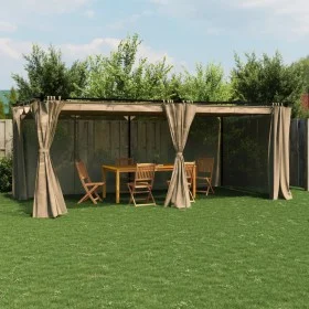Cenador con cortinas acero taupe 6x3 m de , Carpas y cenadores - Ref: Foro24-4003922, Precio: 495,82 €, Descuento: %