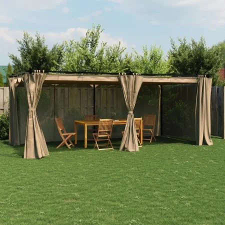 Cenador con cortinas acero taupe 6x3 m de , Carpas y cenadores - Ref: Foro24-4003922, Precio: 495,82 €, Descuento: %