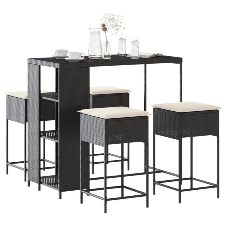 Juego de bar de jardín de 5 piezas con cojines ratán PE negro de , Conjuntos de jardín - Ref: Foro24-3261493, Precio: 305,72 ...