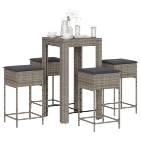 Juego de bar de jardín de 5 piezas con cojines ratán PE gris de , Conjuntos de jardín - Ref: Foro24-3261451, Precio: 296,73 €...