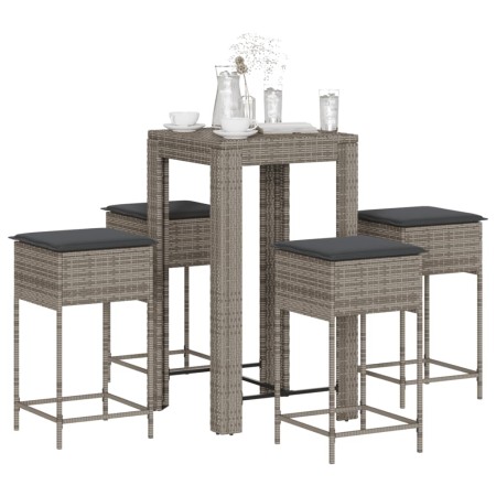 Juego de bar de jardín de 5 piezas con cojines ratán PE gris de , Conjuntos de jardín - Ref: Foro24-3261451, Precio: 296,73 €...