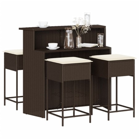 Juego de bar de jardín de 5 piezas con cojines ratán PE marrón de , Conjuntos de jardín - Ref: Foro24-3261485, Precio: 411,94...