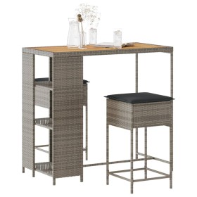 Juego de bar de jardín de 3 piezas con cojines ratán PE gris de , Conjuntos de jardín - Ref: Foro24-3261498, Precio: 241,21 €...
