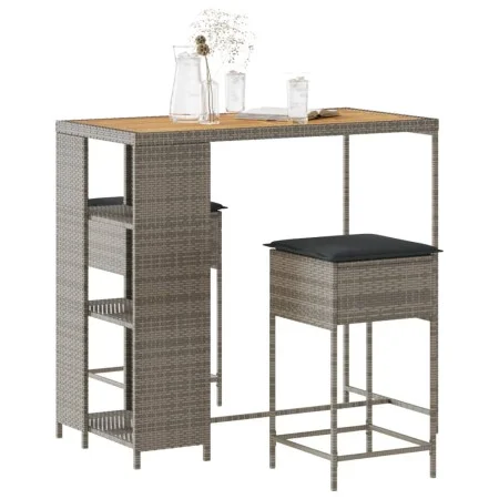 Juego de bar de jardín de 3 piezas con cojines ratán PE gris de , Conjuntos de jardín - Ref: Foro24-3261498, Precio: 237,73 €...