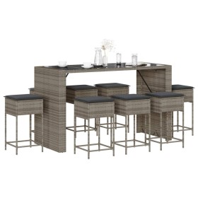 Juego de bar de jardín 9 piezas con cojines ratán PE gris de , Conjuntos de jardín - Ref: Foro24-3261514, Precio: 560,81 €, D...