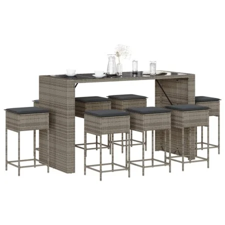 Juego de bar de jardín 9 piezas con cojines ratán PE gris de , Conjuntos de jardín - Ref: Foro24-3261514, Precio: 551,72 €, D...