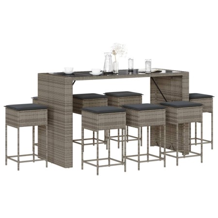 Juego de bar de jardín 9 piezas con cojines ratán PE gris de , Conjuntos de jardín - Ref: Foro24-3261514, Precio: 560,81 €, D...