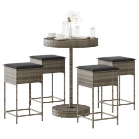 Mesa y taburetes altos jardín 5 piezas y cojines ratán PE gris de , Conjuntos de jardín - Ref: Foro24-3261445, Precio: 294,38...
