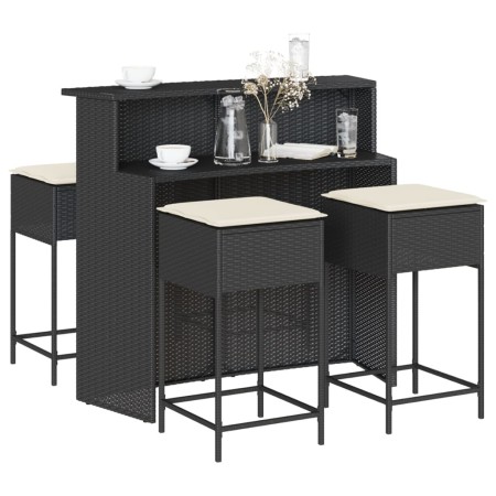 Juego de bar de jardín de 5 piezas con cojines ratán PE negro de , Conjuntos de jardín - Ref: Foro24-3261487, Precio: 399,12 ...