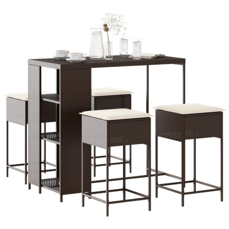 Juego de bar de jardín de 5 piezas con cojines ratán PE marrón de , Conjuntos de jardín - Ref: Foro24-3261491, Precio: 320,77...
