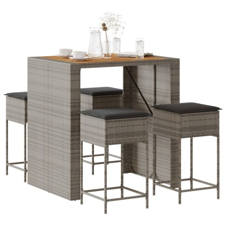 Juego de bar de jardín 5 piezas con cojines ratán PE gris de , Conjuntos de jardín - Ref: Foro24-3261516, Precio: 410,26 €, D...
