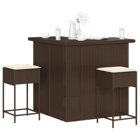 Juego de bar de jardín de 3 piezas con cojines ratán PE marrón de , Conjuntos de jardín - Ref: Foro24-3261500, Precio: 280,73...