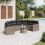 Sofá de jardín semicircular con mesa y cojines ratán PE gris de , Sofás de exterior - Ref: Foro24-3318518, Precio: 484,75 €, ...