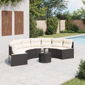 Sofá de jardín semicircular con mesa y cojines ratán PE negro de , Sofás de exterior - Ref: Foro24-3318526, Precio: 427,02 €,...