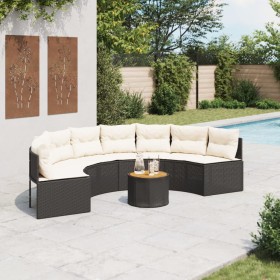 Sofá de jardín semicircular con mesa y cojines ratán PE negro de , Sofás de exterior - Ref: Foro24-3318530, Precio: 385,76 €,...
