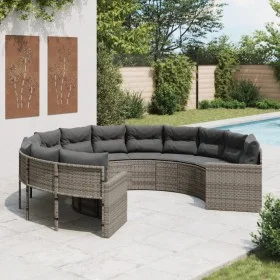 Runder Gartensofa mit grauen Kissen aus synthetischem Rattan. von , Outdoor-Sofas - Ref: Foro24-3318532, Preis: 631,80 €, Rab...