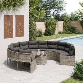 Sofá de jardín redondo con mesa y cojines ratán PE gris von , Outdoor-Sofas - Ref: Foro24-3318545, Preis: 673,20 €, Rabatt: %