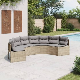 Sofá de jardín semicircular con cojines ratán sintético beige de , Sofás de exterior - Ref: Foro24-3318524, Precio: 408,85 €,...