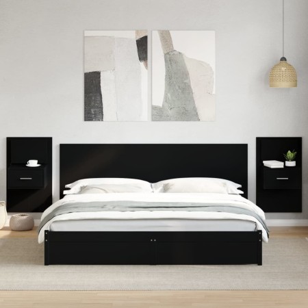 Mesitas de noche de pared con luces LED 2 unidades negro de , Mesitas de noche - Ref: Foro24-848160, Precio: 136,40 €, Descue...