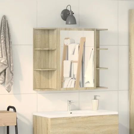 Armario de espejo baño contrachapada color roble 80x20,5x64 cm de , Tocadores de baño - Ref: Foro24-849603, Precio: 70,93 €, ...